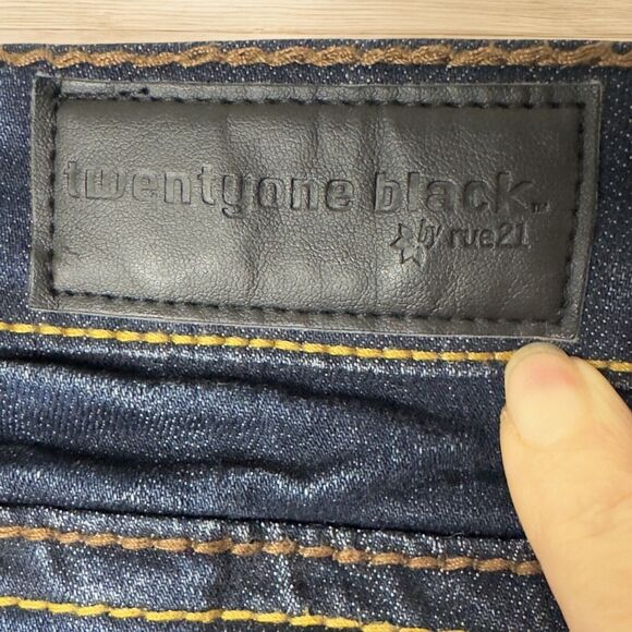 Slim Boot Low Rise Jeans Dark Wash Women 11/12R Thick Stitch Studs Whiskers Fade - Picture 10 of 16